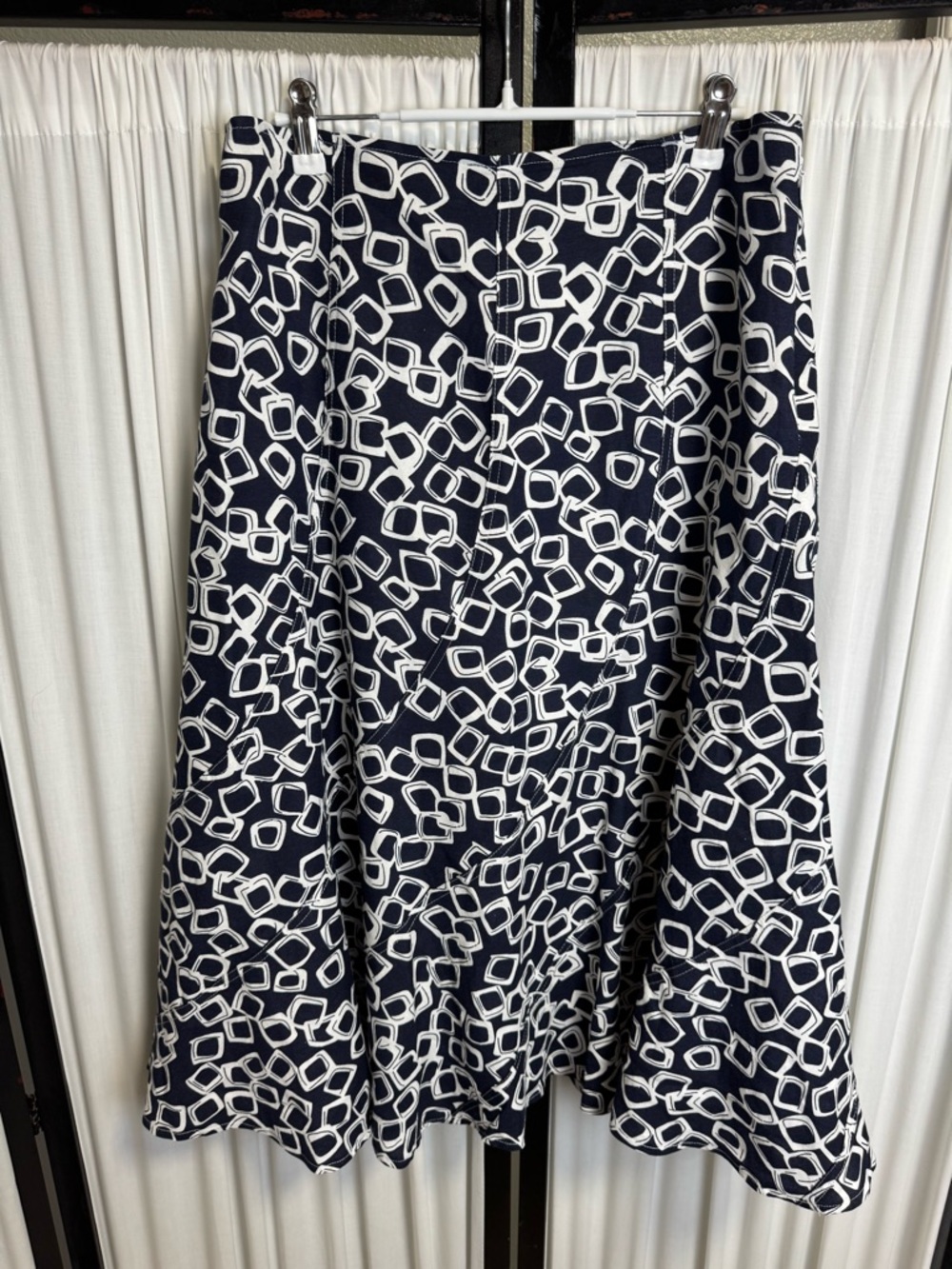 Navy and White Geometric A-Line Skirt